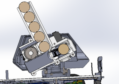 Section View Showing Firing Mechanism: Cross-section of the robot’s attachment highlighting the ball flinging mechanism